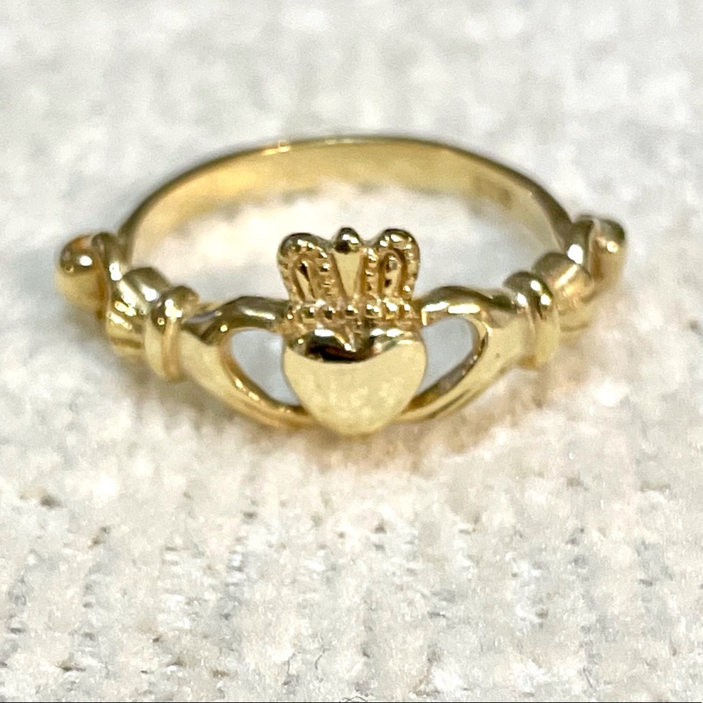 Sterling Silver 925 Irish Claddagh Promise Yellow Gold Ring